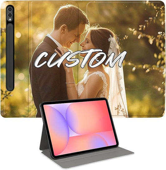 Custom Photo Personalized Flip Case for Samsung Galaxy Tab S9+/S9 Plus 12.4 inch(2023)Model Code: SM-X810/X816B Samsung Galaxy Tablet Customized Picture Text Leather Stand Cover Protective Case