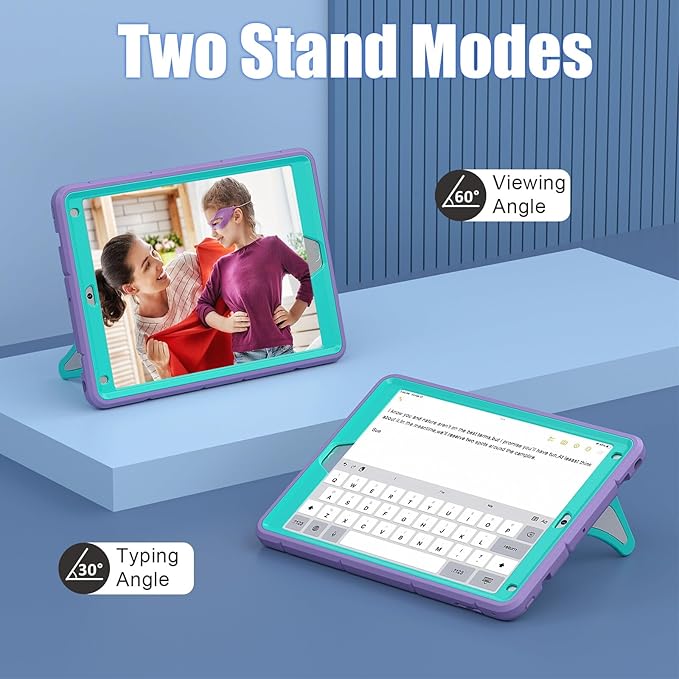 Compatible with Apple iPad 9.7 5th/6th(2017/2018)/Air 2/Pro 9.7 Tablet CaseLightweight Shockproof Rugged Protective Cover with Kickstand for Kids Children Boys Babies Purple Mint Green