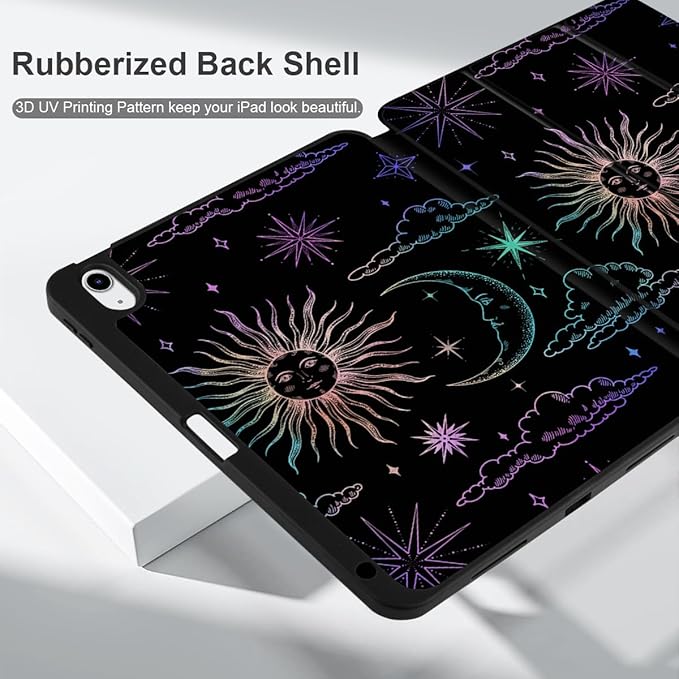 DONGKE for iPad Air 11 Inch Case M4 2026 / M3 2025 / M2 2024 &amp iPad Air 5th 2022 / 4th Gen 2020 10.9 Inch Ultra Thin Soft TPU Back Cover with Pencil Holder Support Auto Wake/Sleep Sun &amp Moon