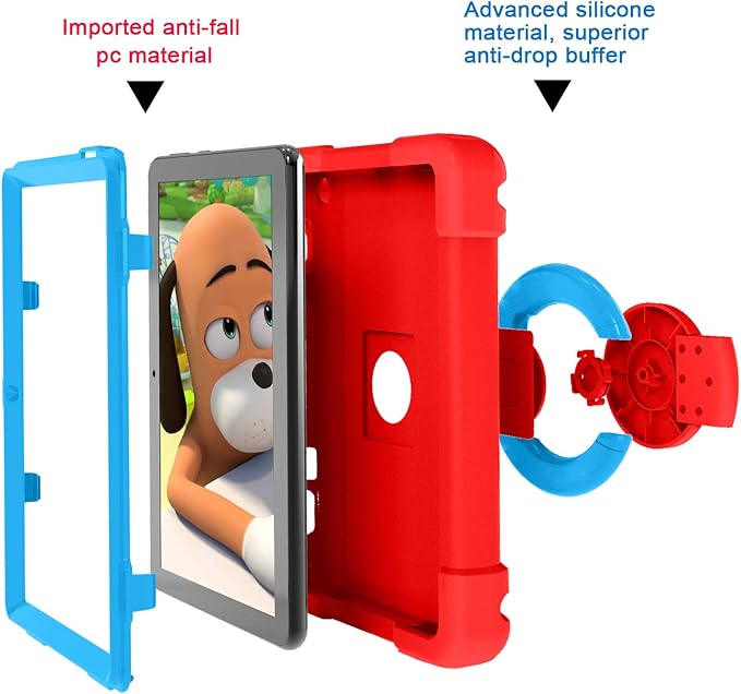 Compatible with Amazon Fire HD 8 2020/2022 Tablet Case Tablet CaseRugged Kids Case with Stand Lightweight Shockproof Kids Friendly Tablet Cover Red+Blue
