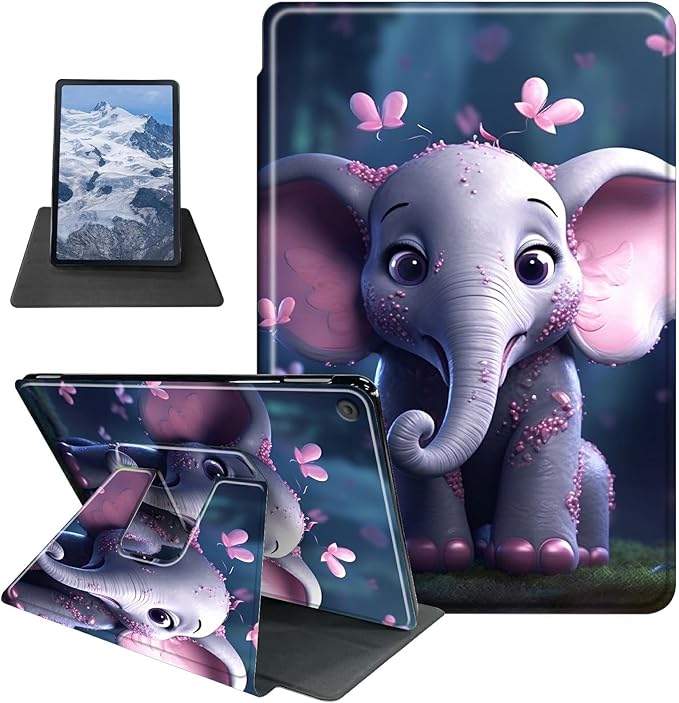Case for iPad 10.2 Case iPad 9th/iPad 8th/iPad 7th Generation 2021/2020/2019 Elephant and Pink Hearts Theme 360 Degree Rotating Stand Protective Cover with Auto Sleep/Wake for iPad 10.2 Tablet