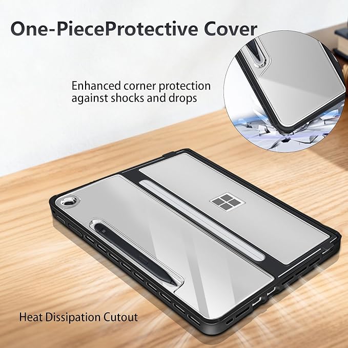 Protective Case for Microsoft Surface Pro 12 inch 2025 | Fall-Resistant Cover Compatible with Built-in Kickstand &amp Magnetic Slim Pen Storage &amp Type Cover Keyboard | Transparent