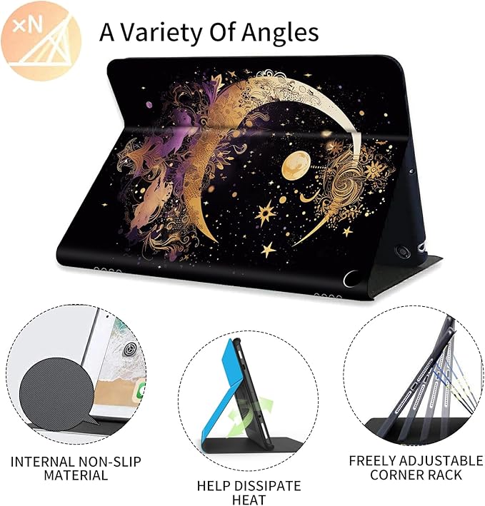 FUYOCWE for Fire HD 10 Tablet Case (13th Generation2023 Release10.1) PU Leather Multi-Angle Folding Stand Smart Flip Cover for Amazon Kindle Fire HD 10 13th Gen-Gold Moon Star