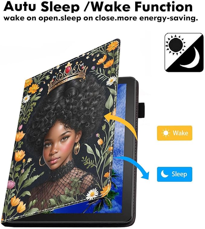 Case for Amazon Fire HD 10/HD 10 Plus Tablet 10.1 (13th/11th Generation 2023/2021 Release) Slim PU Leather Cover with Card Slot &amp Auto Wake/Sleep American Black Girl
