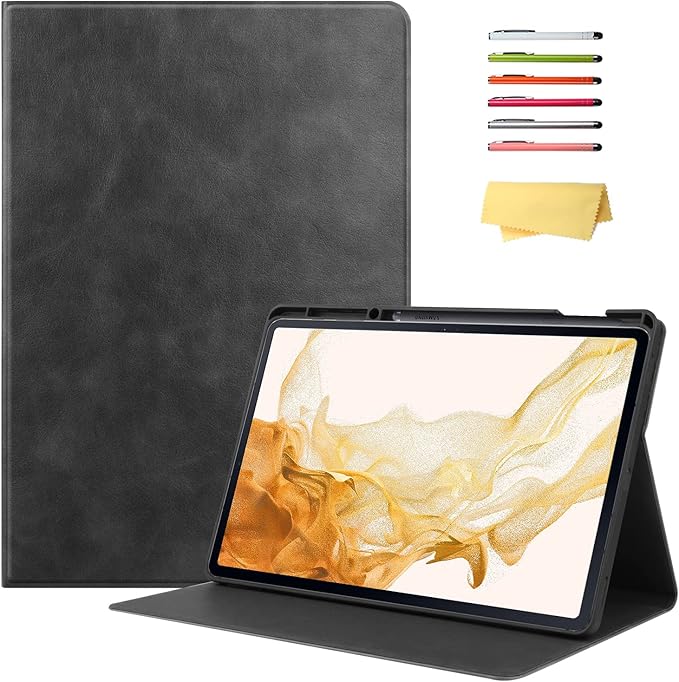 12.4 Inch Case for Samsung Galaxy Tab S8 Plus/S8+ 2022/S7 FE 2021/Tab S7 Plus/S7+ 2020 (SM-X800/T730/T970) with S Pen Holder &amp [Auto Wake/Sleep] Premium PU Leather Folding Stand Cover Black