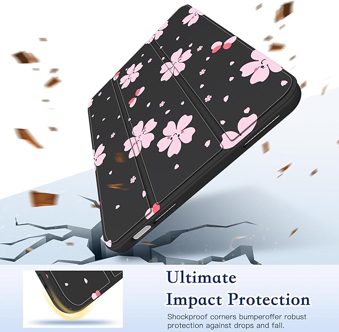 CISSOOK for iPad 11 inch (A16) 2025 11th Gen Case/iPad 10.9 inch 2022 10th Gen Built in Pencil Holder with Crystal Clear Back Cover with Auto Wake/Sleep Stand Function Cute Flower