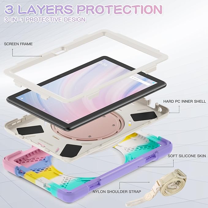 All-New Fire HD 10 &amp Fire HD 10 Kids Pro Tablet Case (13th Gen 2023 Release)Heavy Sturdy Shockproof Kids CaseRotating Stand/Carrying Strap (Colourful Pink)