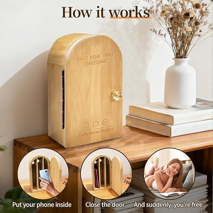 Phone Box for Family Time Bamboo Cell Phone Jail 3 Sections Hold 6 PhonesPhone Holder with Charging HolesHelps Kids &amp Adults Regain Focus Reduce Distractions