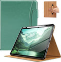 MoKo Case for iPad Air 13-inch (M4) 2026 / (M3) 2025 / (M2) 2024 with Pencil Holder &amp Hand Strap &amp Pocket Premium Leather Folio Stand Cover Multiple Viewing Angles Green