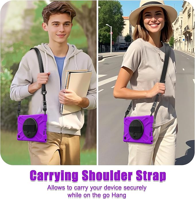 Tablet Case Compatible with Lenovo Tab 10.1(TB-311XU) /K10C TB311FU 2025 Case Protective Heavy Duty Rugged Shockproof Drop Protection Cover Shoulder Strap for Kids Silicone Cover(Purple)