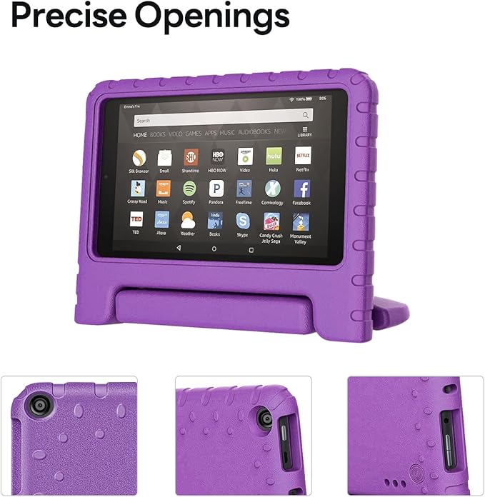 Kids Case for Kindle Fire HD 8 Tablet 8th/7th/6th Generation (2018/2017/2016 Release) Soft Flexible Lightweight Shockproof Durable with Handle Stand Purple