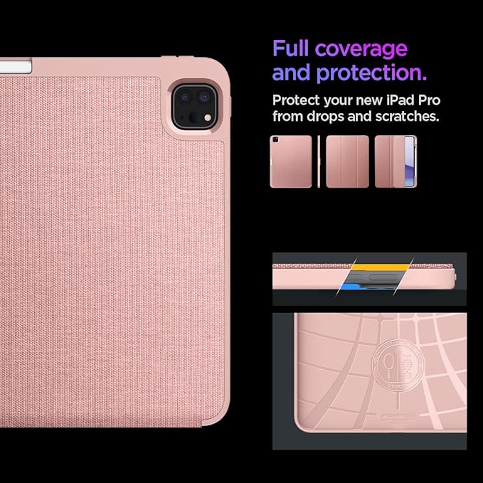 Spigen for iPad Pro 13 inch Case M5/M4 (2025-2024) Urban Fit Protective Premium Fabric Tri-Fold Cover with Pencil Holder Rose Gold