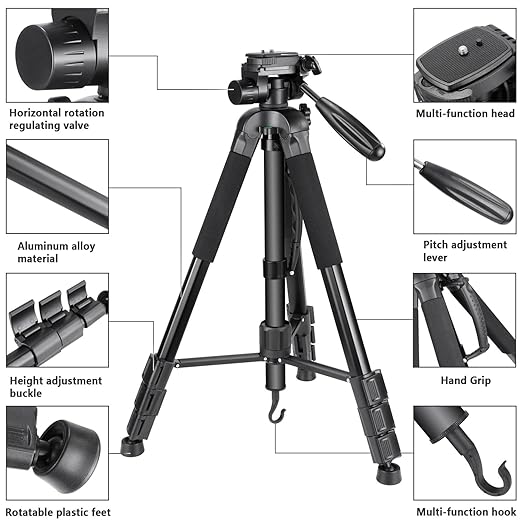 NEEWER Portable Aluminum Alloy Camera 2 in 1 Tripod Monopod Max. 70/177cm with 3 Way Swivel Pan Head and Carrying Bag for DSLR DV Video Camcorder (SAB264 Black)