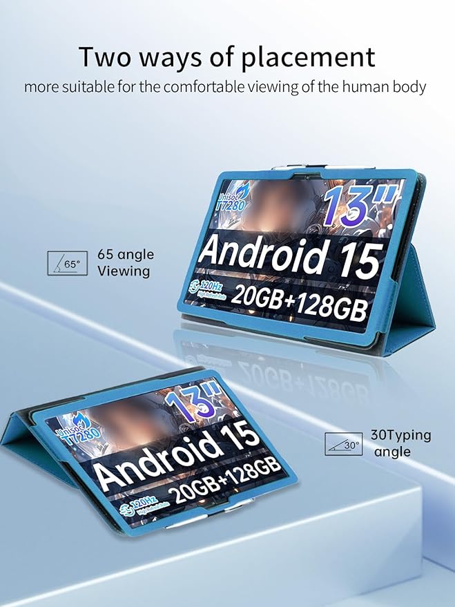 Case for Teclast T65 Tablet 13.4 inch Android 15 TabletsUYRUREL Leather Slim Folding Stand Cover with Hand Strap Magnet for Men Women Full ProtectionSkyBlue.
