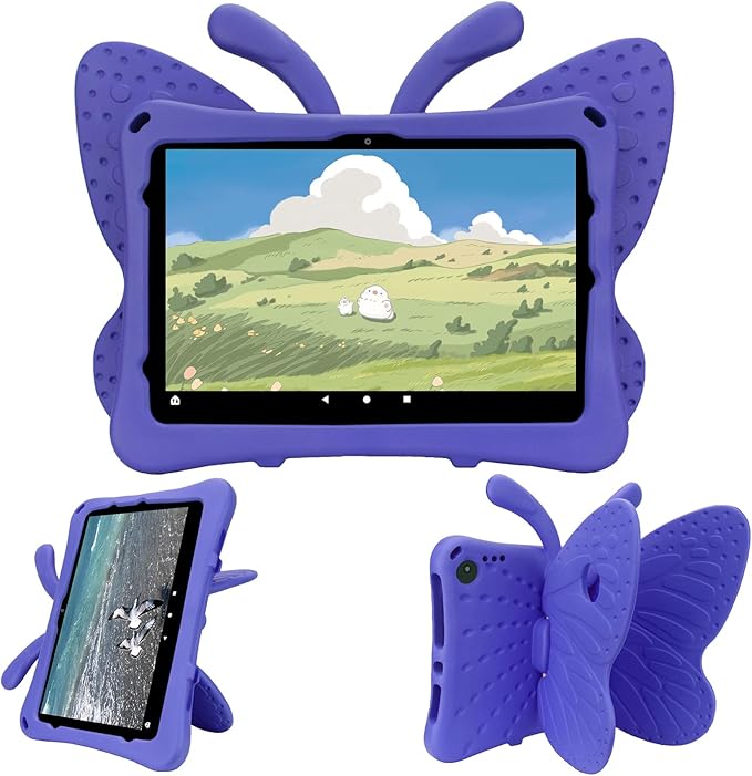 Dteck Fire HD 10 Tablet Case (2021/2023 Release 11/13th Generation) 3D Cute Butterfly Case for Kids with Lightweight Kickstand Shockproof Rugged Heavy Duty Fire HD 10 Kids Pro Tablet Cover Purple