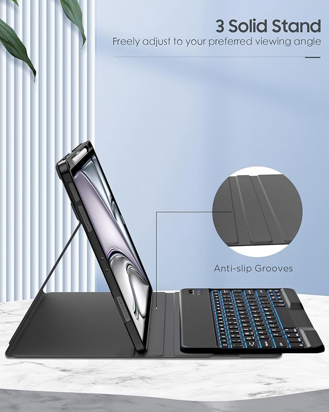 MoKo for iPad Air 13 Inch Case with Keyboard (M4 2026/ M3 2025/M2 2024) iPad Pro 12.9 inch (5th/6th Gen) Case with 7 Colors Backlit Pencil HolderMulti-Angle Detachable Bluetooth KeyboardSpace Gray