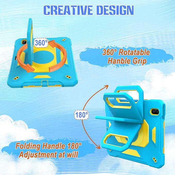KCJ for iPad Air 11 Inch Case M3 2025 7th Generation &amp M2 2024 6th Generation with Tempered Glass Screen ProtectorRugged Protective Case with Folding Stand/Pencil Holder/Shoulder Strap(Blue+Yell