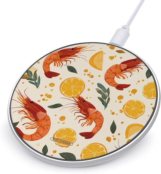 Shrimp Lemon Orange Fast Portable Charger 10W Funny Graphic Phone Charging Pad with USB Cable