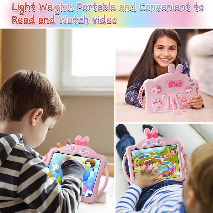 WESADN for iPad 10th Generation Case 10.9 Inch 2022 Kids Girls for iPad A16 Case 11th Gen 11 Inch 2025 with Screen Protector Shoulder Strap Kickstand Keychain Cute Rabbit Silicone Tablet CoverPink