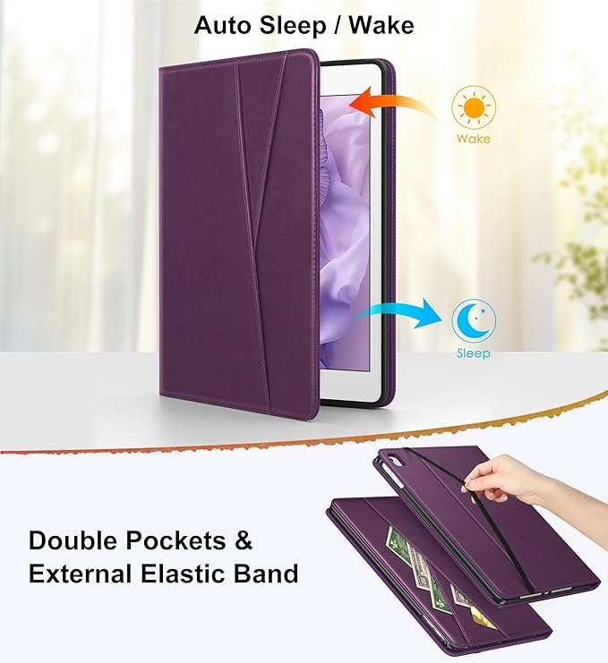 DTTO for iPad 6th / 5th Generation 9.7 Inch (2018/2017) iPad Air 2 / Air 1 Case 360 Degree Rotating Premium Leather Folio Stand Cover with Pencil Holder Purple