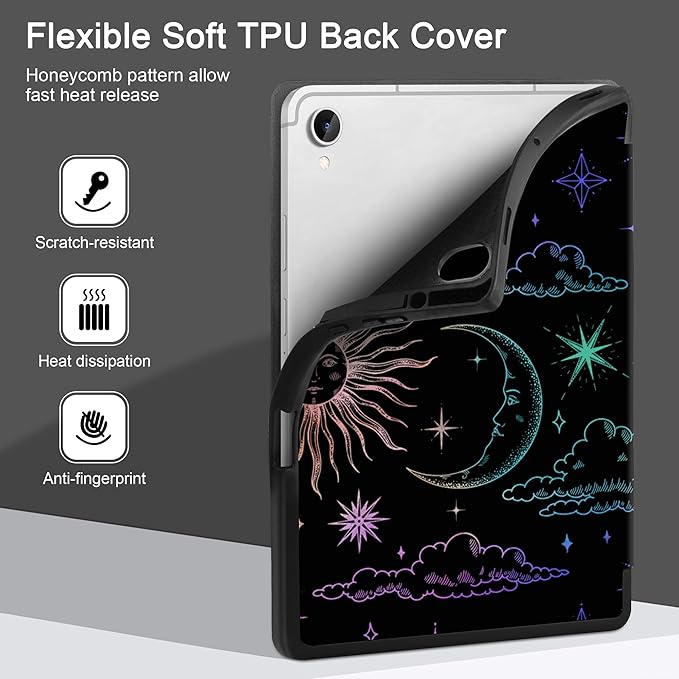 DONGKE Case for Samsung Galaxy Tab S11 5G 11 2025 Model (SM-X730/X736B) Slim Lightweight Trifold Stand Cover with S Pen Holder Auto Sleep/Wake Soft TPU Shockproof Back Sun &amp Moon