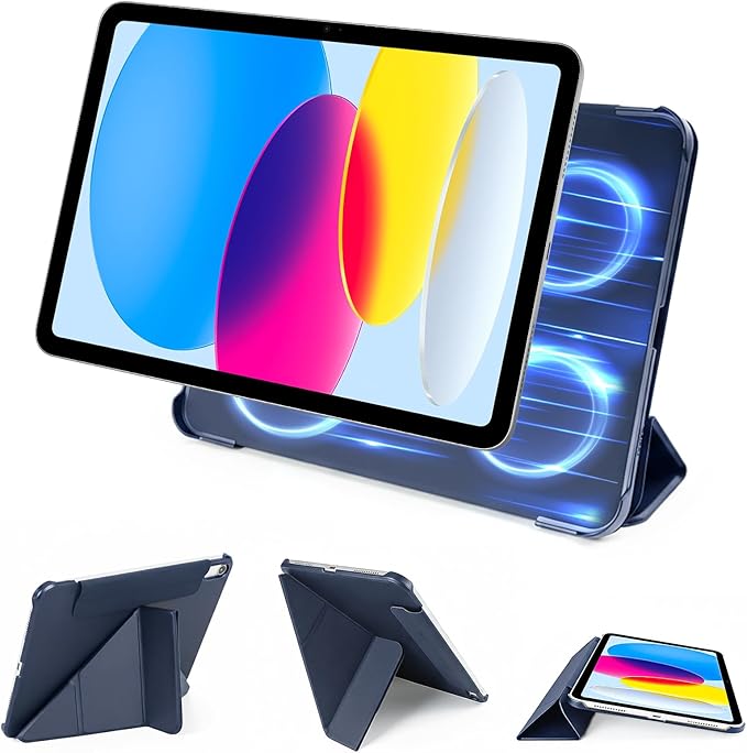 SPARIN Magnetic Case for iPad A16 11th/10th Gen (2025/2022) Origami Stand Cover with Auto Sleep/Wake Multi-Angle Viewing Hidden Pencil Holder Ultra Slim Lightweight &amp Stable on Sofa/Bed-Navy B