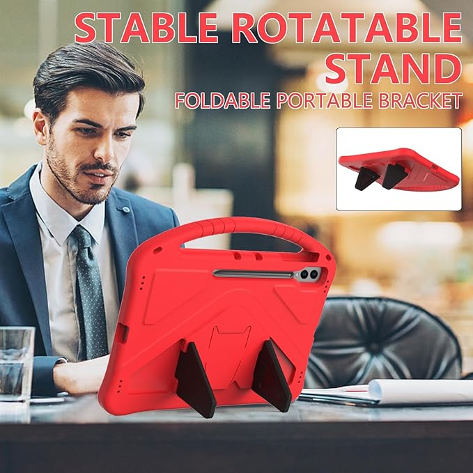 for Samsung Galaxy Tab S9 Ultra &amp S8 Ultra 14.6-Inch Kids Case 2023/2022 (SM-X910/X916/X918/X900/X906) with Kickstand/Handle Stand Kids Friendly Lightweight Soft EVA Shockproof Cover Red