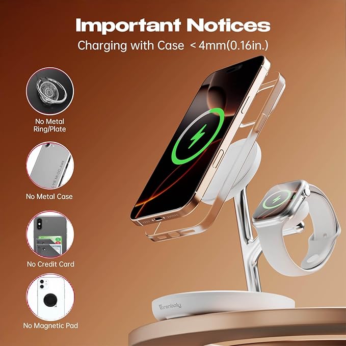 3-in-1 Magnetic Wireless Charger for iPhone 12-16Fast Charging Station for Apple Watch &amp AirPods | MagSafe Desktop Dock 360° Adjustable Stand