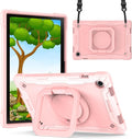 Dteck for Samsung Galaxy Tab A8 (SM-X200/X205) Tablet Case 10.5 2022 Release Shockproof Sturdy Rugged Case for Kids with Rotate Handle and Kickstand Protective Cute Cover with Shoulder Strap Pink