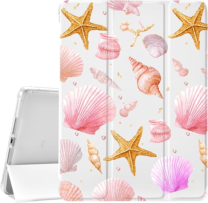 JOYLAND Conch Shell Case for iPad 10th Generation Case 10.9 inch/iPad (A16) 11th Generation 11 Inch 2025 with Pencil Holder-Trifold Stand Protective Cover with Soft TPU BackWhite