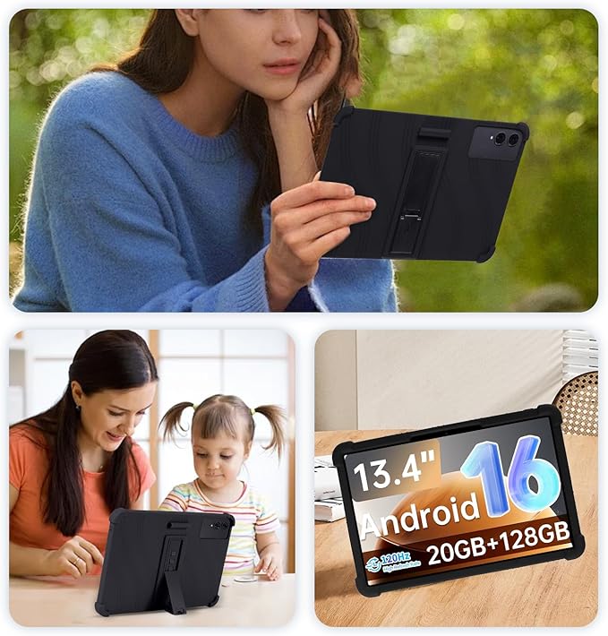 Case for TECLAST T65 13.4-Inch Tablet – Shockproof Silicone Protective Cover with Kickstand Drop-Resistant Business Style (Black)