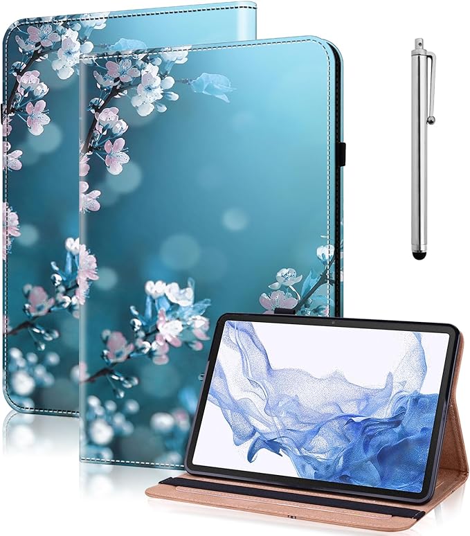 Case for Samsung Galaxy Tab A11 Plus/ A9 Plus 11 Inch PU Leather Tablet Cases Flip Folio Multi-Angle Viewing Stand Protective Cover with Card Slots - Plum Blossom