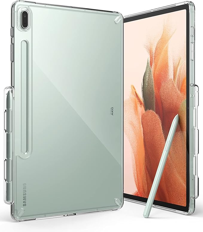 Ringke Fusion Designed for Galaxy Tab S7 FE Case 12.4-inch (2021) Transparent Hard Back Shockproof Bumper Tablet Back Cover with Side S Pen Holder - Clear