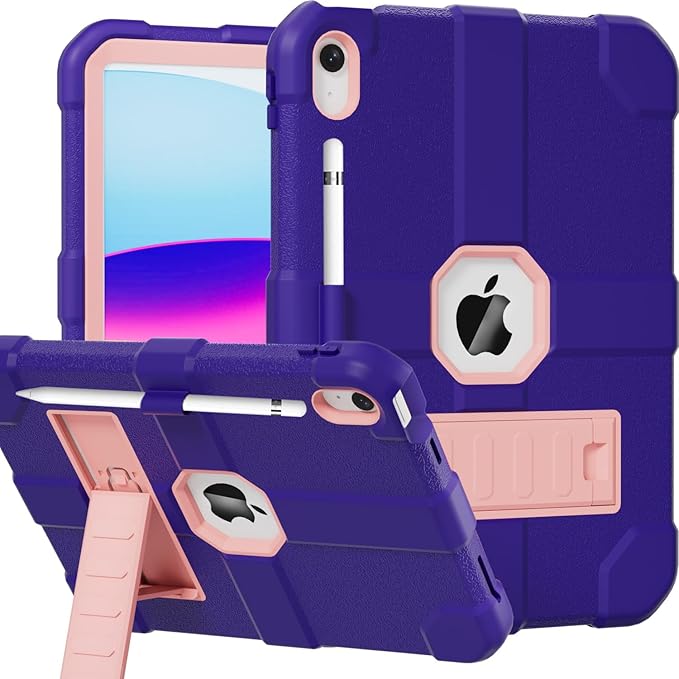 Case for iPad (A16) 11th Generation 11 Inch 2025 / iPad 10th Generation 10.9 Inch 2022 Rugged Heavy Duty Protective Cover [Built-in Pencil Holder ] for iPad 11/10 Gen (Darkpurple)