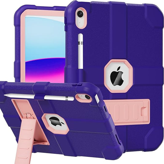 Case for iPad (A16) 11th Generation 11 Inch 2025 / iPad 10th Generation 10.9 Inch 2022 Rugged Heavy Duty Protective Cover [Built-in Pencil Holder ] for iPad 11/10 Gen (Darkpurple)