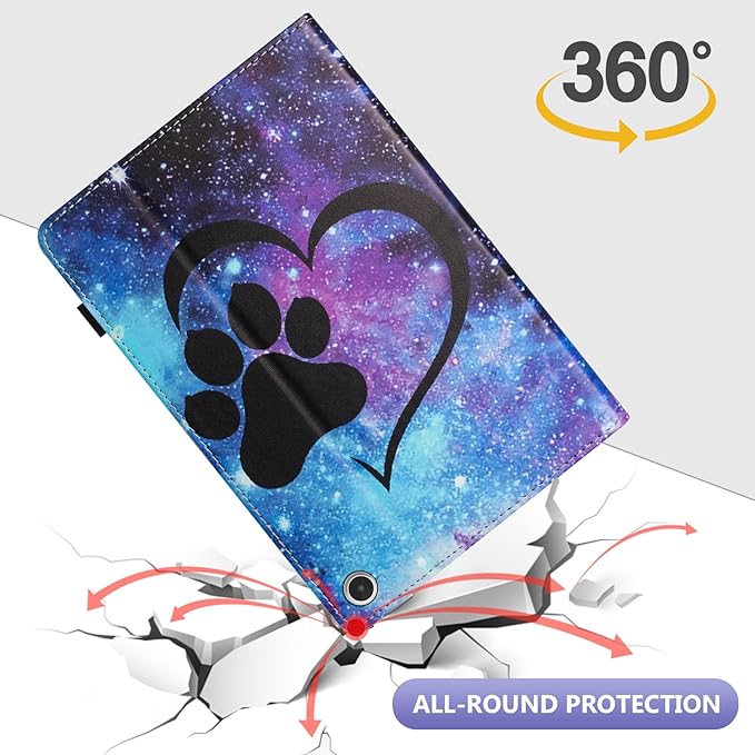 Dteck Case for Amazon Fire HD 10 and Fire HD 10 Plus (11th Generation 2021 Released)Lightweight Premium PU Leather Flip Folio Stand Wallet Case with Card Slots Stylus Loop Elastic BandDog Footprint