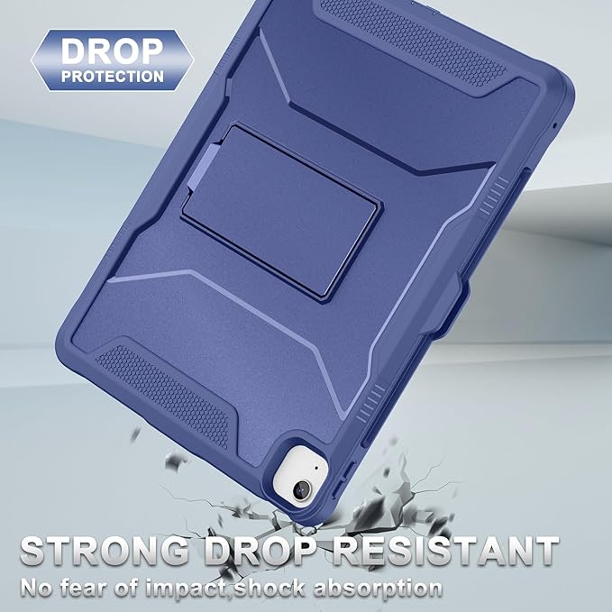 Soke Case for iPad Air 13-Inch M4 2026 M3 2025 &amp M2 2024with Built-in Screen Protector and Kickstand Rugged Full-Body Heavy Duty Protective Cover for Apple iPad Air 13 - Navy Blue