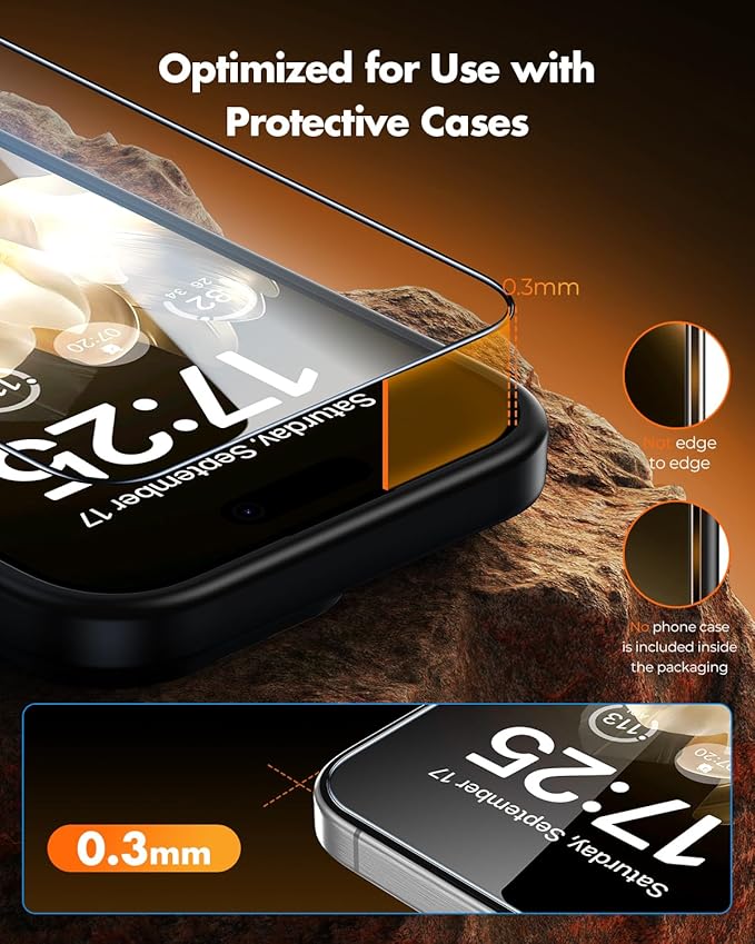 UNBREAKcable iPhone 15 Pro Max Screen Protector [3-Pack] Tempered Glass with Auto-Align Tech for Easy Install 9H+ Hardness Anti-Fingerprint Ultra-Clear Full-Coverage Protection 6.7-Inch