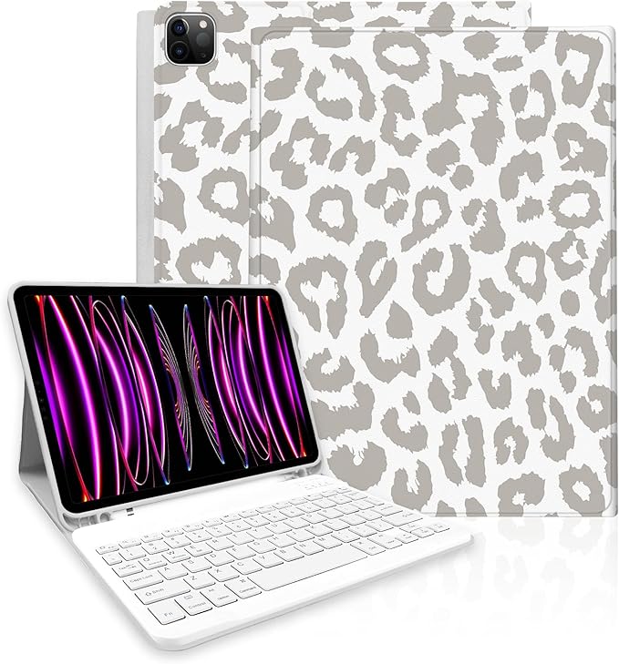 TopPerfekt for iPad Pro 11 4th/3rd/2nd/1st Gen (2022/2021/2020/2018) Keyboard Case Magnetically Absorbent Auto Sleep/Wake Support 2nd Gen Pencil Wireless Charge with Pencil Holder - Grey Leopard