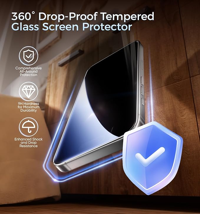 MAGIC JOHN 3rd Gen Upgraded for iPhone 15 Pro Privacy Screen Protector 6.1 Inch 25°Anti-Spy Screen Shockproof Tempered Glass Auto Dust-Removal Bubble Free Easy Installation 2 Pack
