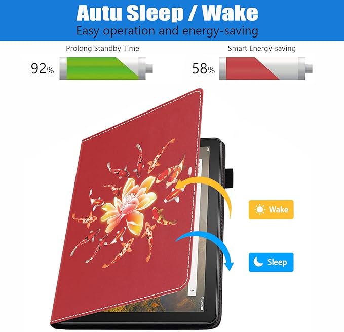 Case for All-New Kindle Fire HD 10/Fire HD 10 Plus Tablet 10.1 inch (11th Generation 2021 Released) - Slim PU Leather Cover with Auto Sleep Wake - Lotus Koi