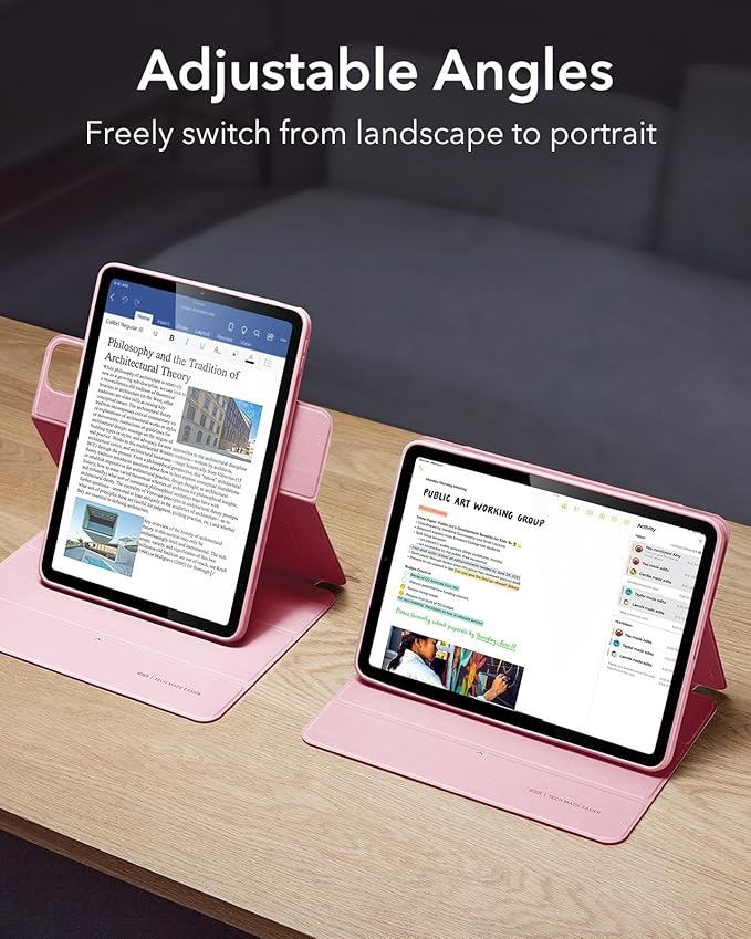 ESR for iPad Air 11 Inch Case M4/M3/M2 (2026/2025/2024) iPad Air 5th/4th Gen Case (2022/2020) 10.9 Inch with Pencil Holder Removable Magnetic Cover Vertical Stand Rebound 360 Series Pink
