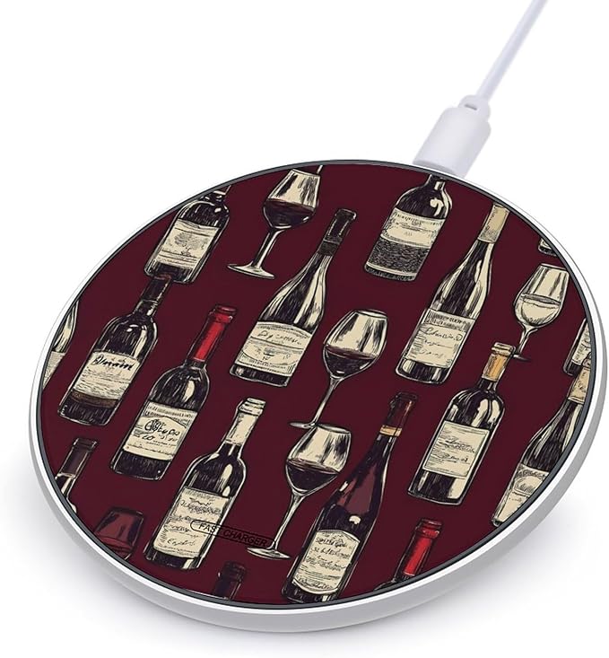 Red Wine Glass and Bottles Phone Charger Magnetic Charging Pad Anti-Slip with USB Cable