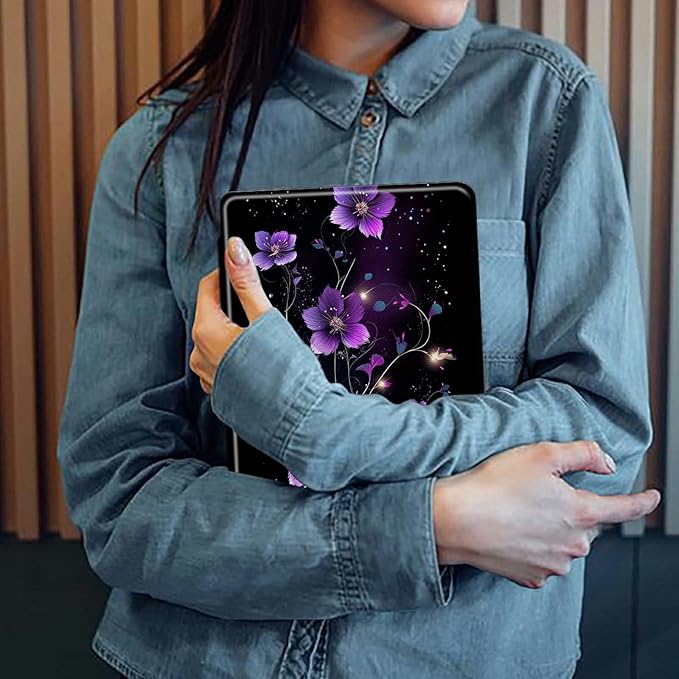 Purple Flower Pattern Case for Samsung Galaxy Tab S8 Plus 2022/S7 FE 2021/S7 Plus 2020 12.4 InchBFDHGQZC 360 Degree Rotating Stand Protective Cover with Auto Sleep/Wake