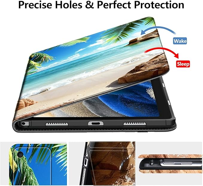DIGTIALLL Case for Amazon Kindle Fire HD 10 &amp 10 Plus Tablet (11th Generation 2021 Release) 10.1 PU Leather Smart Protective Cover with Auto Sleep/WakeBeach Palm Trees