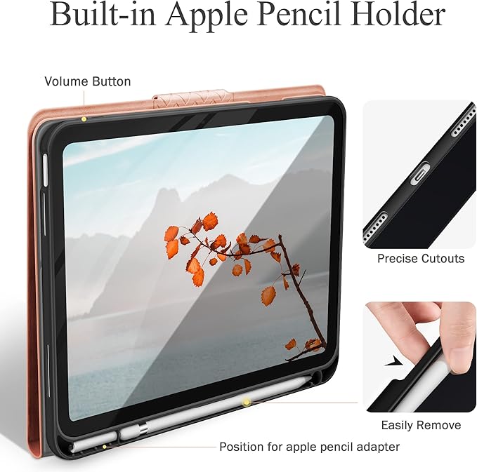 auaua Case for iPad (A16) 11th Generation 11 Inch 2025 iPad 10th Generation 10.9 Inch 2022 with Pencil Holder Auto Sleep/Wake Adjustable Stand PU Leather
