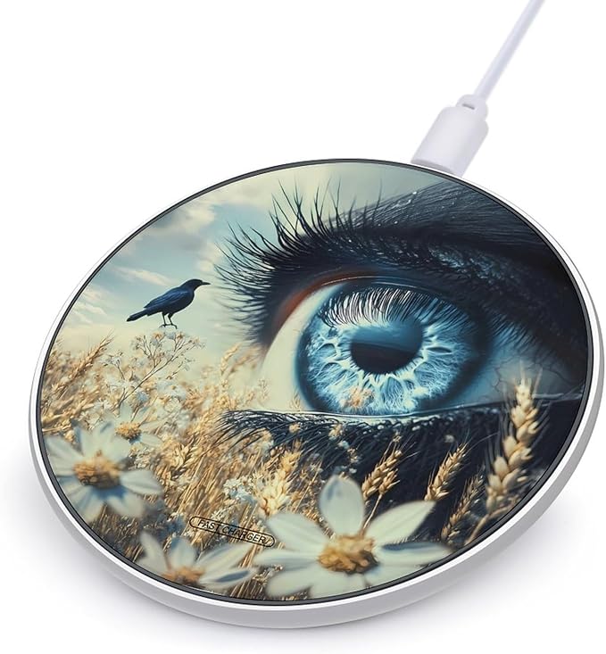 Blue Eyes Crow Wireless Charger Anti-Slip Wireless Charging Pad Slim Charger Mat for Men Women