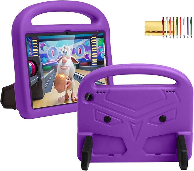 Kids Case for Amazon Fire HD 8/8 Plus (12th/10th Gen 2024/2022/2020) Techcircle Child Proof EVA Foam Shockproof Handle Stand Carrying Case Cover Purple