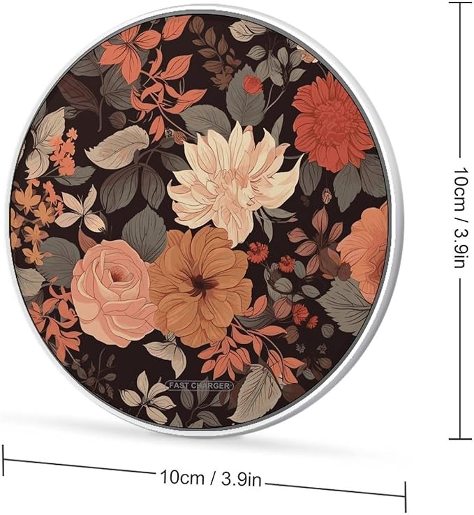 Autumn Beautiful Floral Wireless Charger Fast Wireless Charging Pad with USB Cable 10W Anti-Slip Magnetic Wireless Charger Portable Slim Charger Puck Travel Charging Station