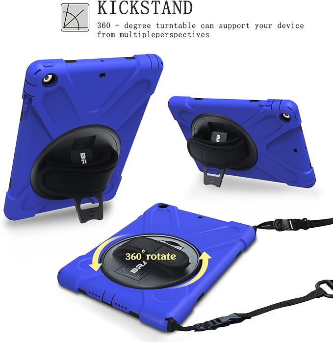 BRAECN for iPad Air Case iPad Air 9.7 Shockproof Case [Heavy Duty Full-Body Cover] with 360 Degree Swivel Kickstand/Hand Strap/Adjustable Shoulder Strap for Apple iPad Air 2013 -Blue